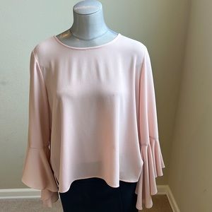Vince Camuto Blouse Baby Pink with Ruffle Sleeves, Size Large